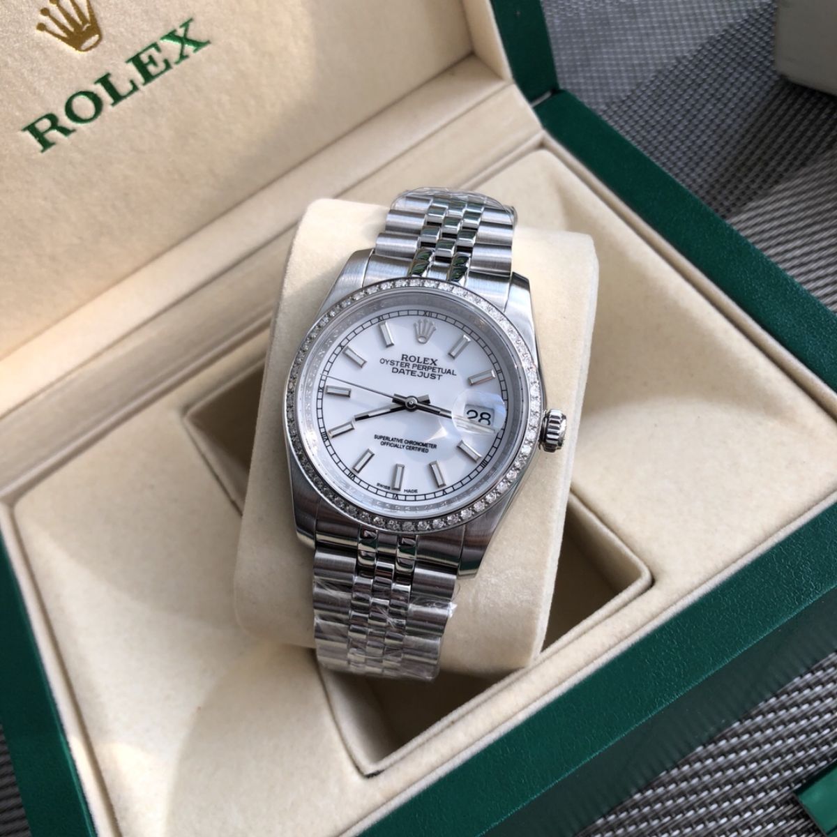 [Super Clone] Regency Classic Date 36 mm Five-Link Brilliant diamond set Bezel White Dial 2912