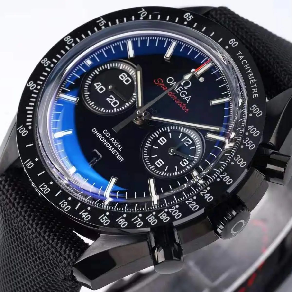 Celestial Chronograph Dark Side Of The Moon 44mm Black Ceramic On Nylon Strap Black Dial 4115