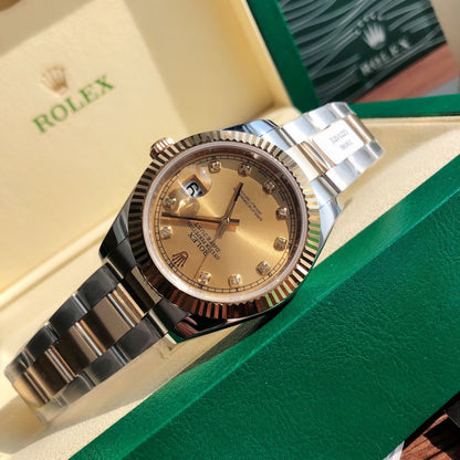 Regency Classic Date 41 mm Timeless Fluted Bezel Champagne colour set with diamonds Dial 126333 7116