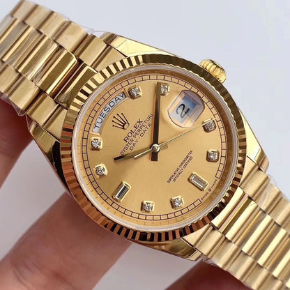 Regency Weekday 36 mm Weekday Fluted Bezel Champagne colour set with diamonds Dial 128238 8623