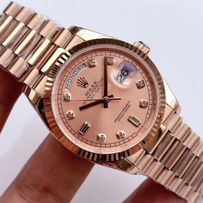 Regency Weekday 36 mm Weekday Fluted Bezel Rose colour set with diamonds Dial 128235 5015