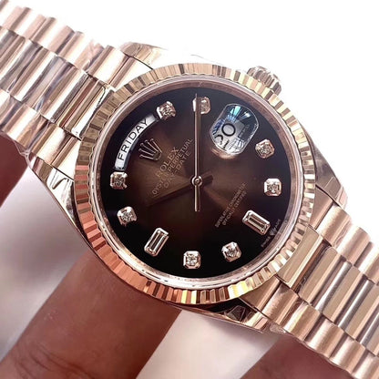 Regency Weekday 36 mm Weekday Fluted Bezel Brown ombre set with diamonds Dial 128235 1235