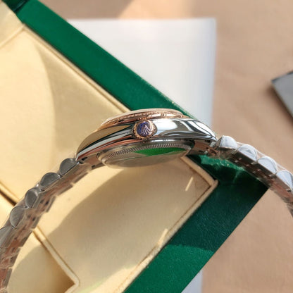 [Super Clone] Regency Ladies Classic Date 28 mm Five-Link Brilliant diamond set Bezel Olive green set with diamonds Dial 279381RBR 2874