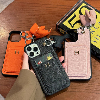 2025New arrival &nbsp;H Card Holder Leather Pendant iPhone Case