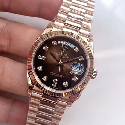 [Super Clone] Regency Weekday 36 mm Weekday Fluted Bezel Brown ombre set with diamonds Dial 128235 4803
