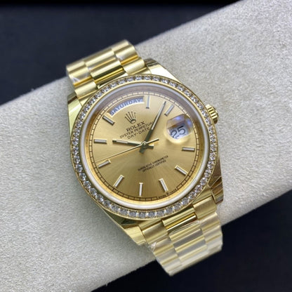 [Super Clone] Regency Weekday 40 mm Weekday Brilliant diamond set Bezel Champagne colour Dial 228348RBR 1439