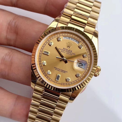 Regency Weekday 36 mm Weekday Fluted Bezel Champagne colour set with diamonds Dial 128238 8623
