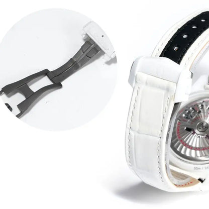 Celestial Chronograph White Side Of The Moon 44mm White Ceramic On Leather Strap White Dial 8444