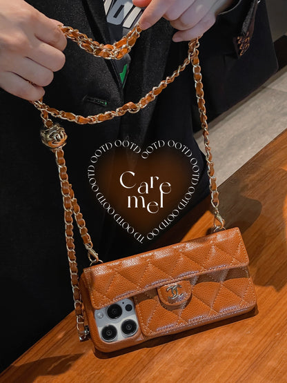 Luxury Wallet iPhone Case With Hand /Crossbody Chain