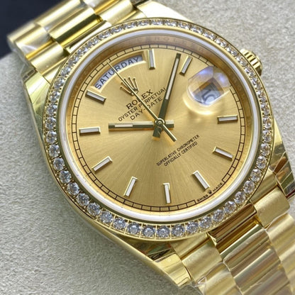 [Super Clone] Regency Weekday 40 mm Weekday Brilliant diamond set Bezel Champagne colour Dial 228348RBR 1439