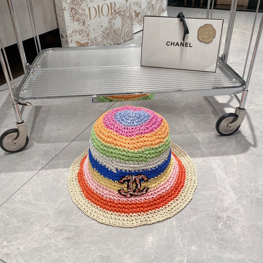 Rainbow Colorblock Holiday Straw Hat