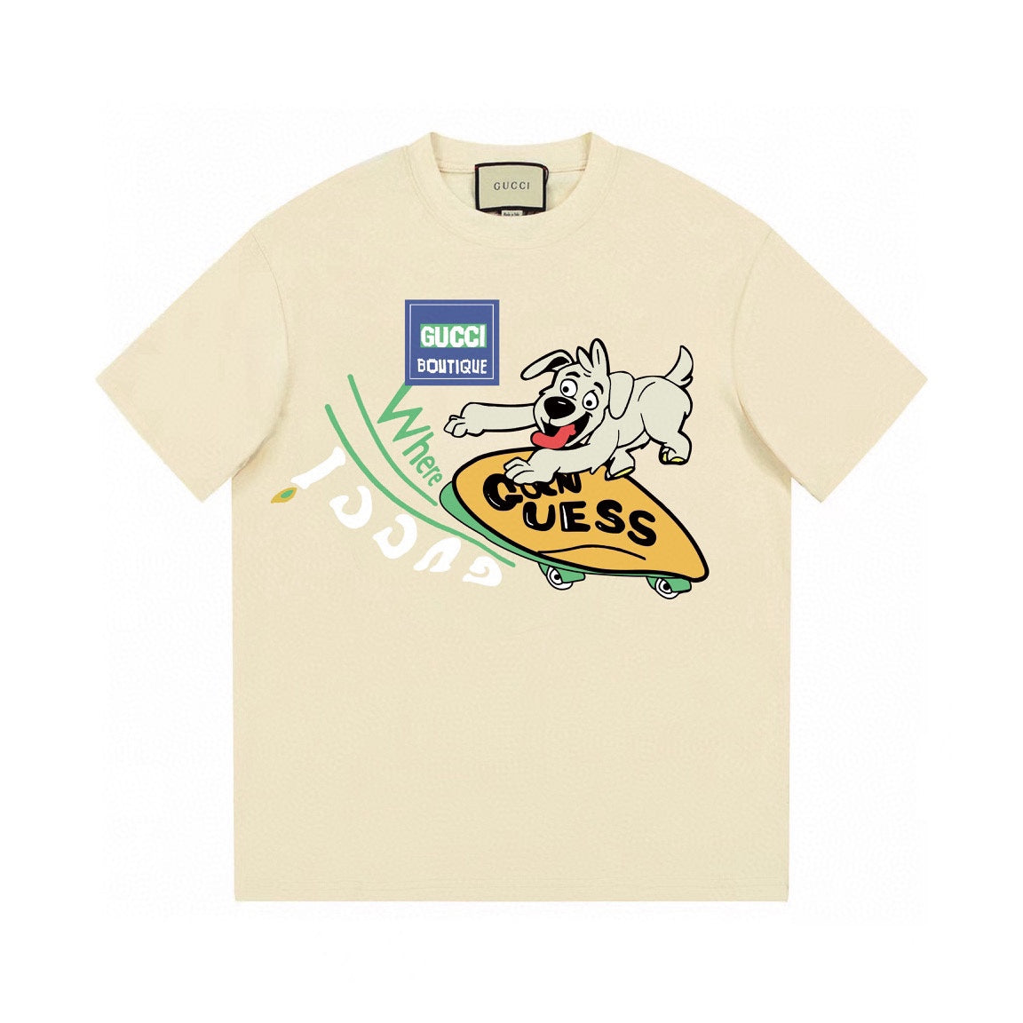 Dog in Skateboarding Printed T-Shirt - general