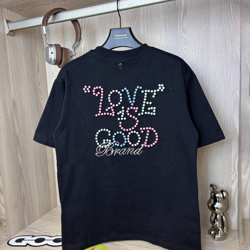 Rainbow pearl embroidery t-shirt