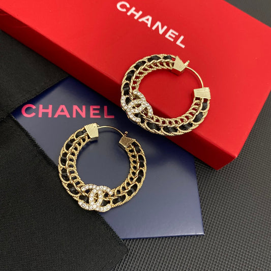 Elegant String Leather Diamond Earrings