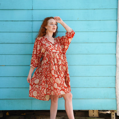 Hawa Short Dress- Rust Sunflower
