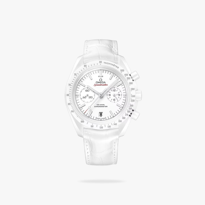 Celestial Chronograph White Side Of The Moon 44mm White Ceramic On Leather Strap White Dial 8444