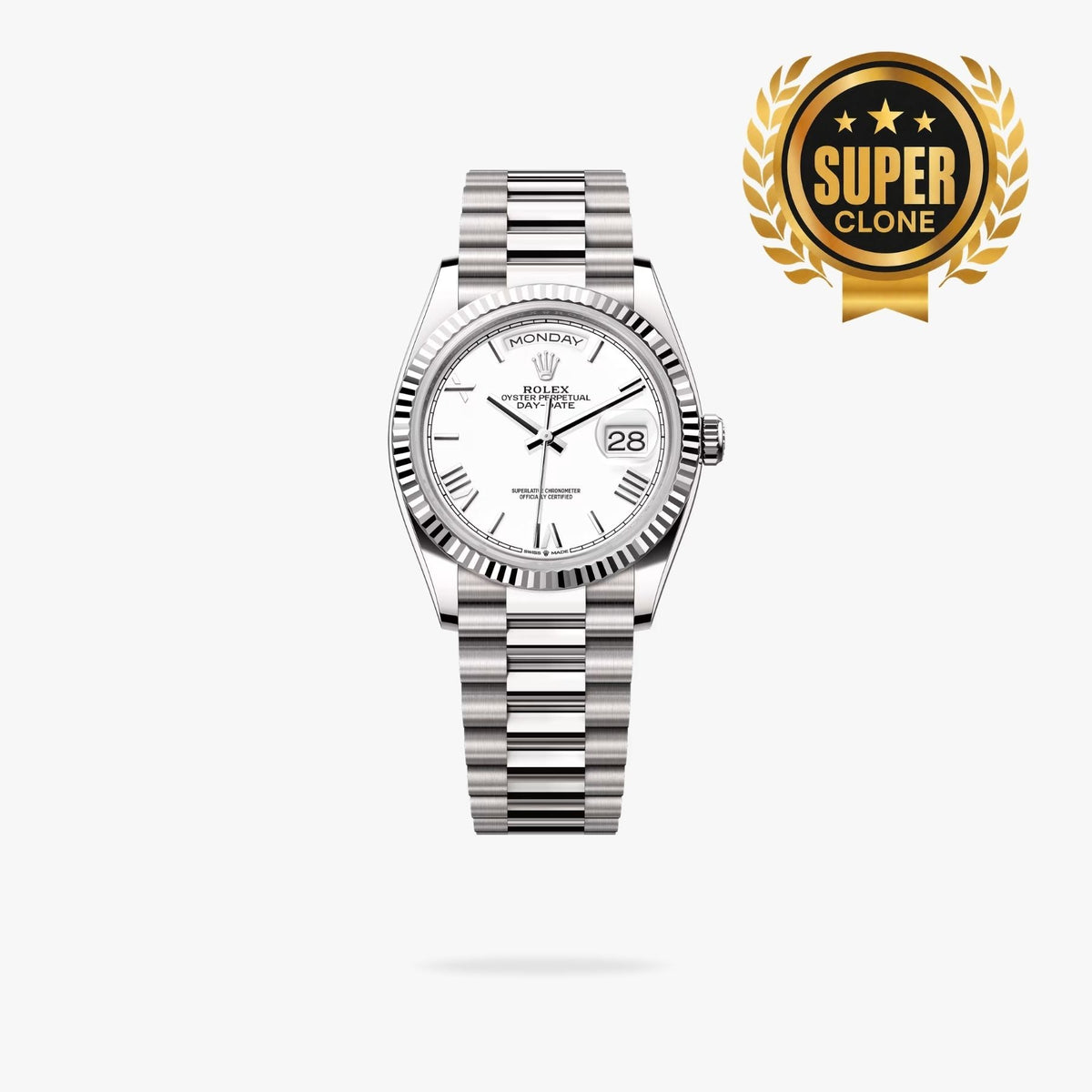 [Super Clone] Regency Weekday 36 mm Weekday Fluted Bezel White Dial 128239 6606