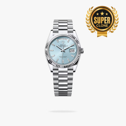 [Super Clone] Regency Weekday 36 mm Weekday Fluted Bezel Ice blue Dial 128236 6513