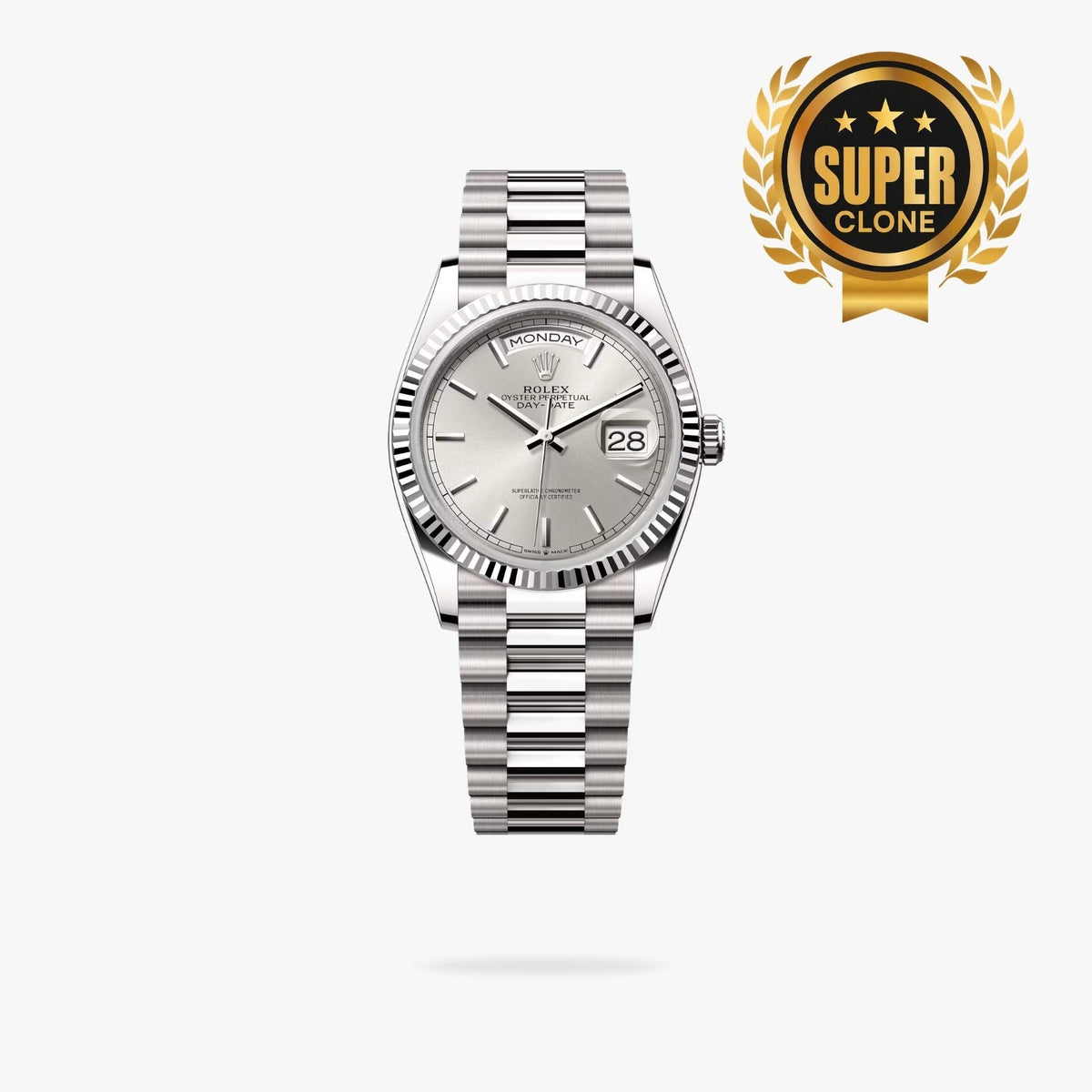 [Super Clone] Regency Weekday 36 mm Weekday Fluted Bezel Silver Dial 128239 5782