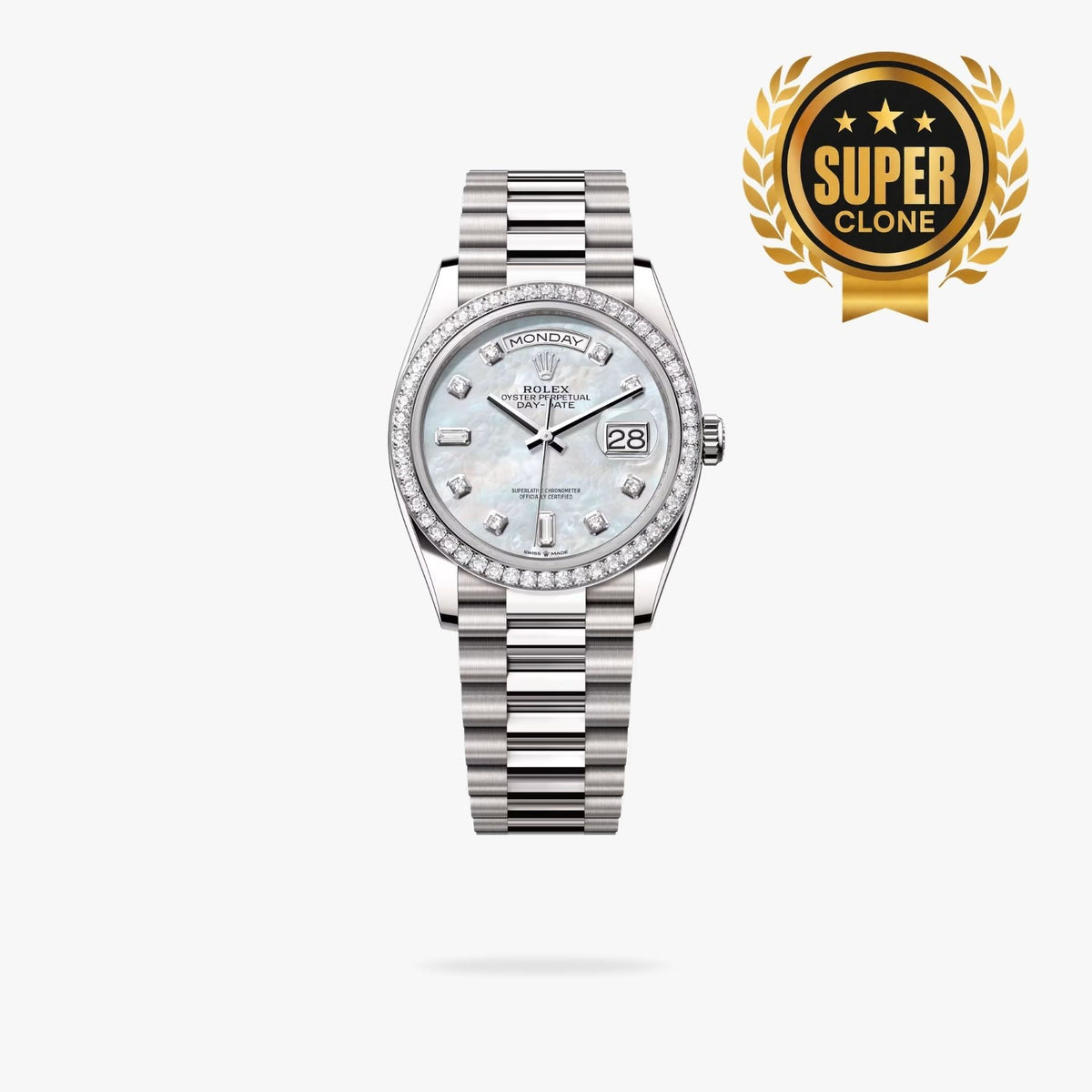 [Super Clone] Regency Weekday 36 mm Weekday Brilliant diamond set Bezel White mother of pearl Dial 128349RBR 4490