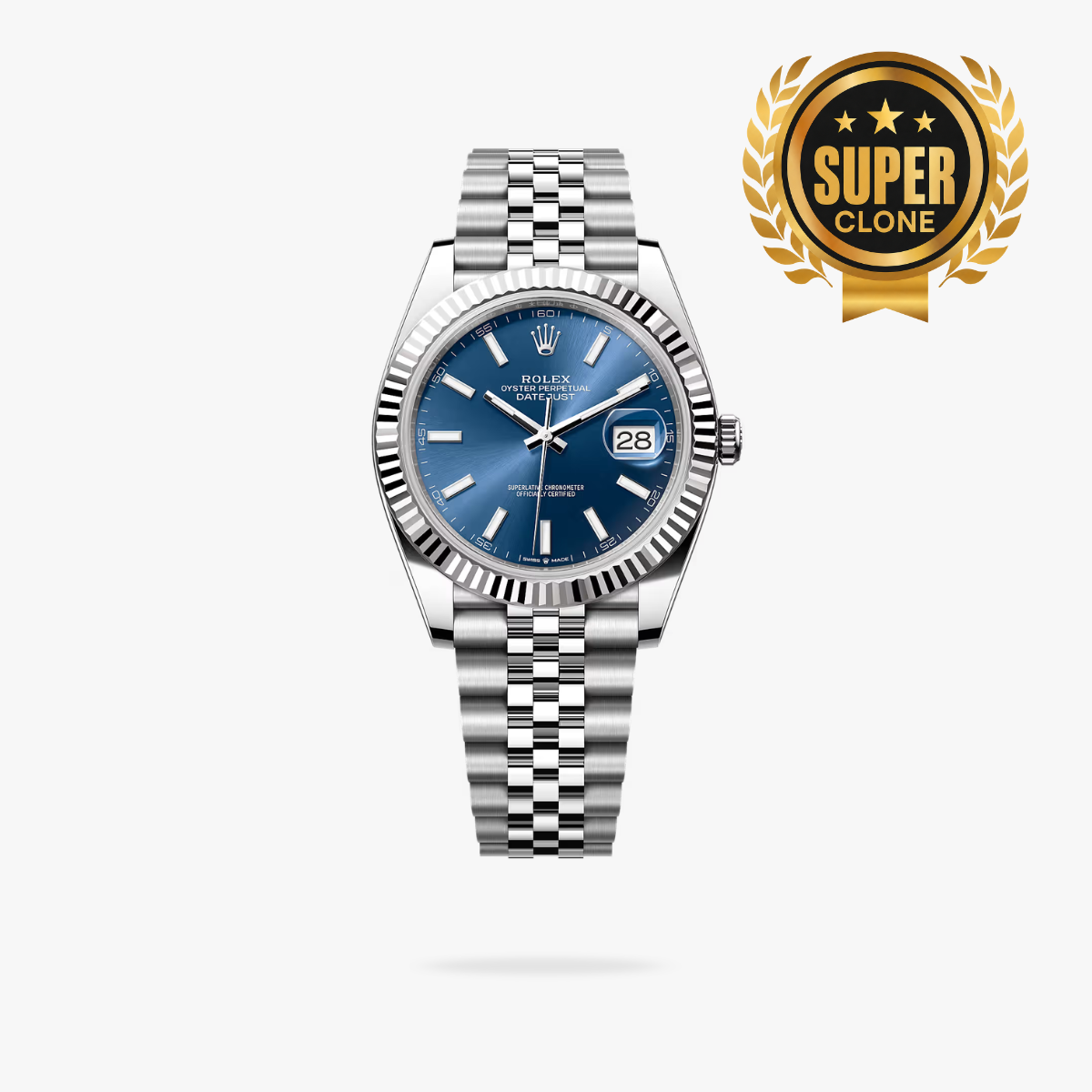[Super Clone] Regency Classic Date 36 mm Five-Link Fluted Bezel Bright blue Dial 126234 4485