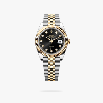 Regency Classic Date 41 mm Five-Link Fluted Bezel Bright black set with diamonds Dial 126333 2130