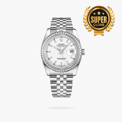 [Super Clone] Regency Classic Date 36 mm Five-Link Brilliant diamond set Bezel White Dial 2912