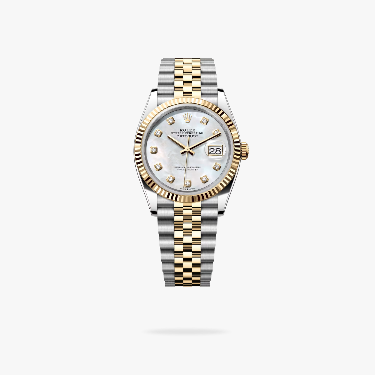 Regency Classic Date 36 mm Five-Link Fluted Bezel White mother of pearl Dial 126233 9298