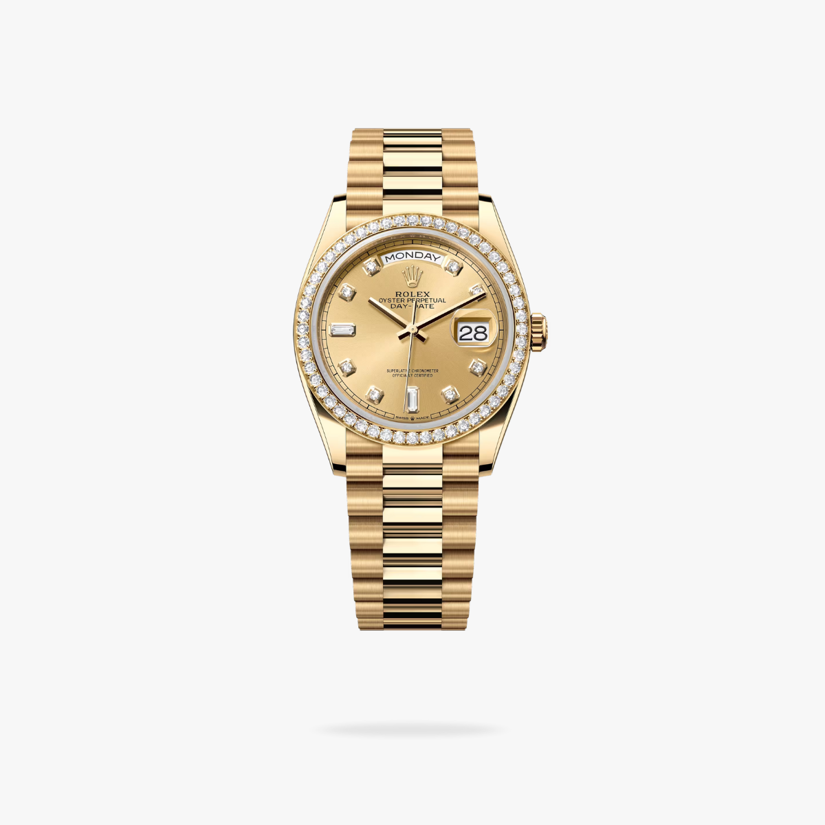 Regency Weekday 36 mm Weekday Brilliant diamond set Bezel Champagne colour set with diamonds Dial 128348RBR 8741