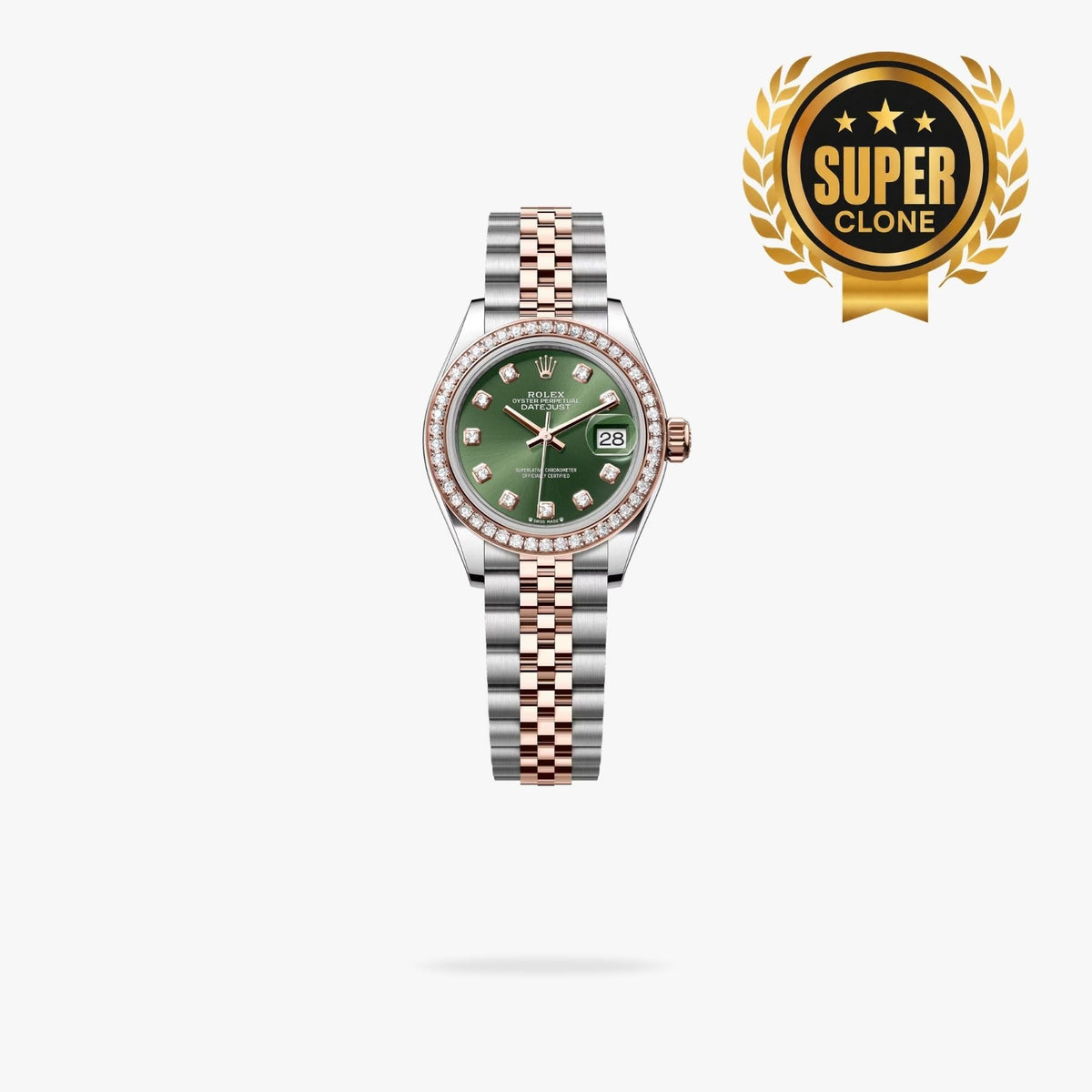 [Super Clone] Regency Ladies Classic Date 28 mm Five-Link Brilliant diamond set Bezel Olive green set with diamonds Dial 279381RBR 2874