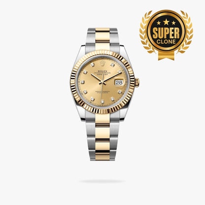 [Super Clone] Regency Classic Date 41 mm Timeless Fluted Bezel Champagne colour set with diamonds Dial 126333 9134