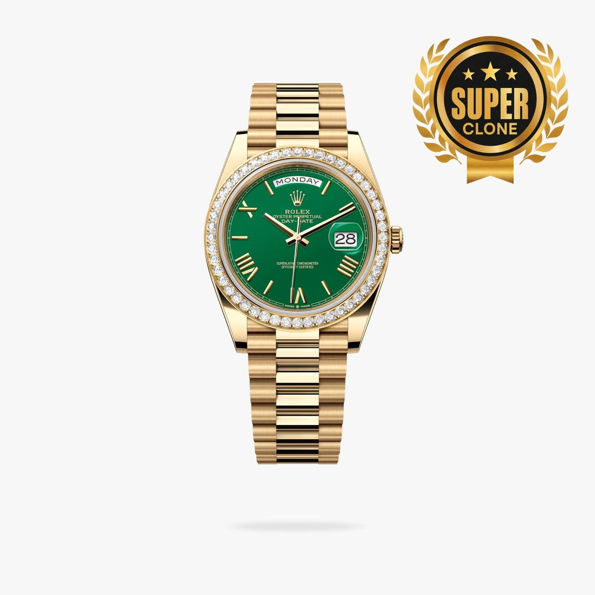 [Super Clone] Regency Weekday 40 mm Weekday Brilliant diamond set Bezel Green Dial 228348RBR Swiss movement 9781