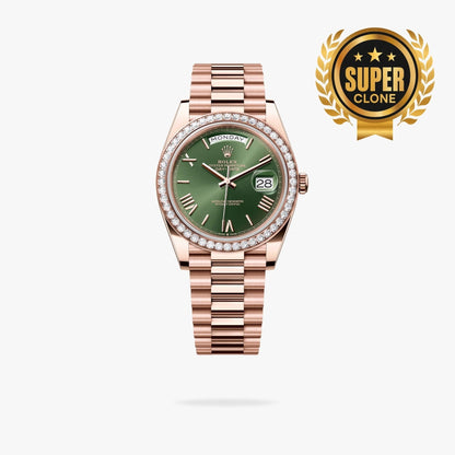 [Super Clone] Regency Weekday 40 mm Weekday Brilliant diamond set Bezel Green Dial 228348RBR Swiss movement 1092