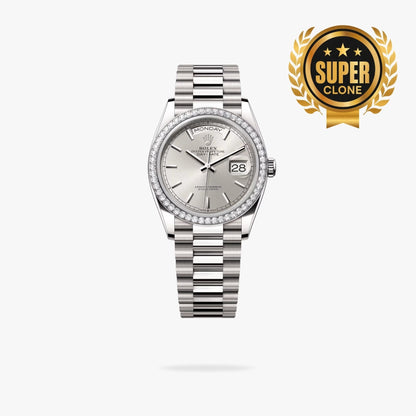 [Super Clone] Regency Weekday 36 mm Weekday Brilliant diamond set Bezel Silver Dial 128349RBR 2327