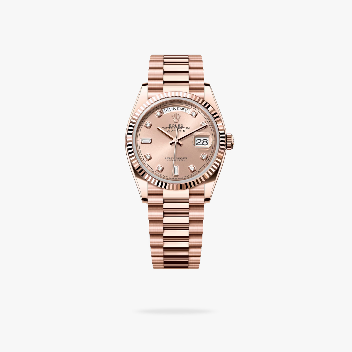 Regency Weekday 36 mm Weekday Fluted Bezel Rose colour set with diamonds Dial 128235 5015