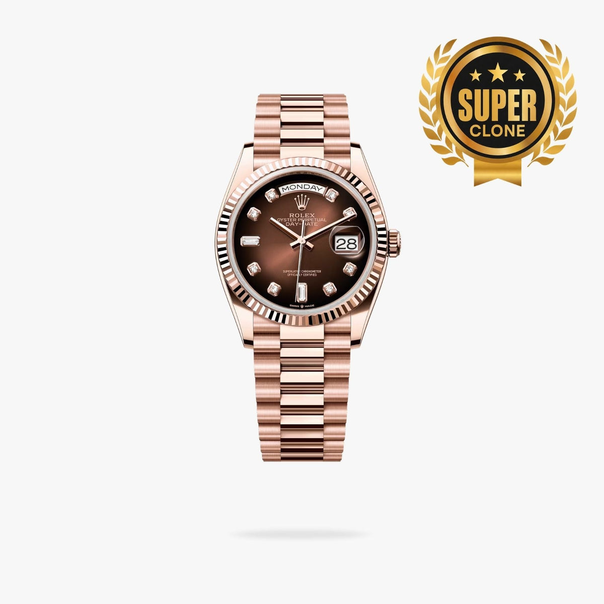 [Super Clone] Regency Weekday 36 mm Weekday Fluted Bezel Brown ombre set with diamonds Dial 128235 4803