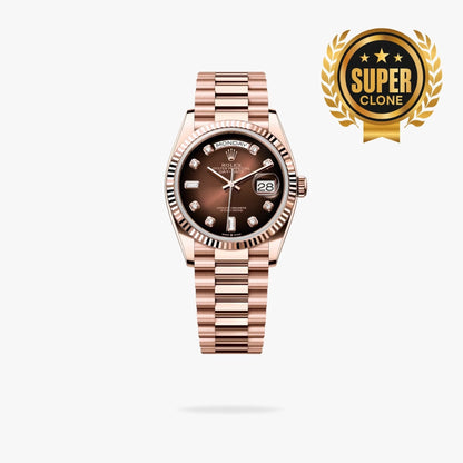 [Super Clone] Regency Weekday 36 mm Weekday Fluted Bezel Brown ombre set with diamonds Dial 128235 4803