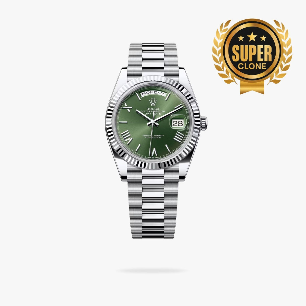 [Super Clone] Regency Weekday 40 mm Weekday Fluted Bezel Olive green Dial 228236 7948