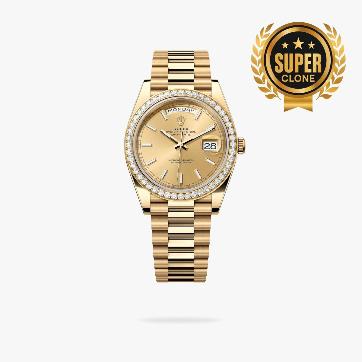 [Super Clone] Regency Weekday 40 mm Weekday Brilliant diamond set Bezel Champagne colour Dial 228348RBR 1439