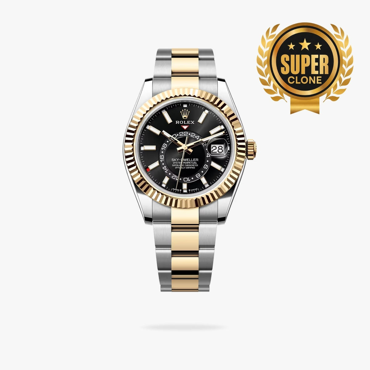 [Super Clone] Regency Dual Time 42 mm Timeless Fluted Bezel Bright black Dial 336933 7532