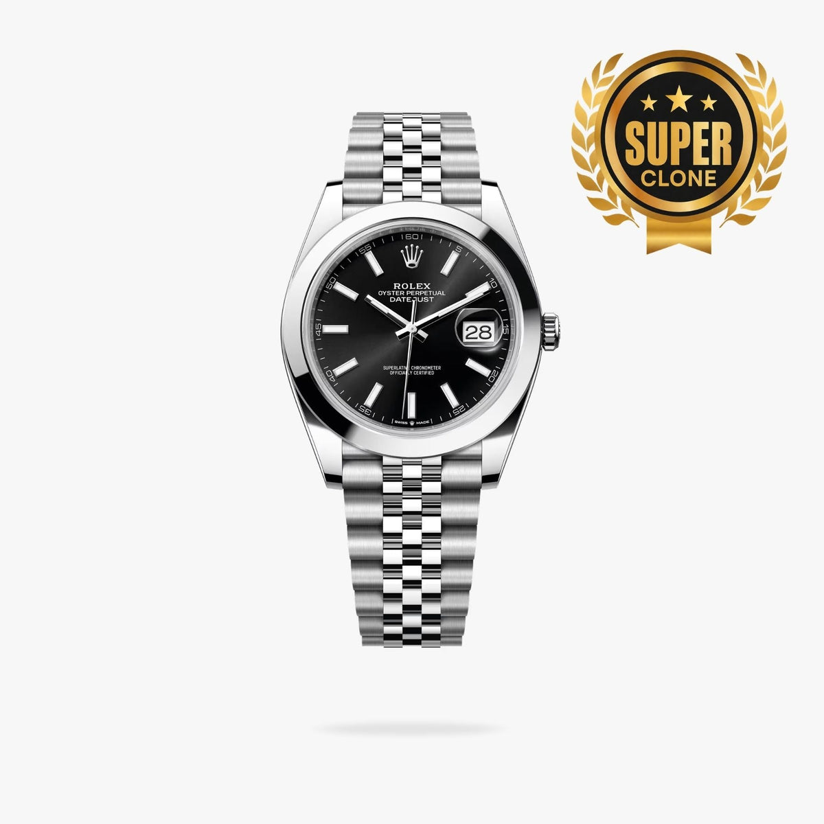 [Super Clone] Regency Classic Date 41 mm Five-Link Smooth Bezel Bright black Dial 126300 3523