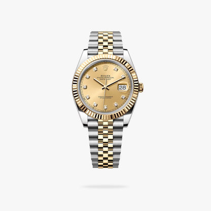 Regency Classic Date 41 mm Five-Link Fluted Bezel Champagne colour set with diamonds Dial 126333 7780