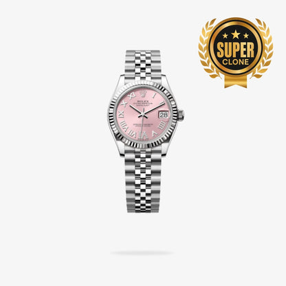 [Super Clone] Regency Classic Date 31 mm Five-Link Fluted Bezel Pink set with diamonds Dial 278274 7048