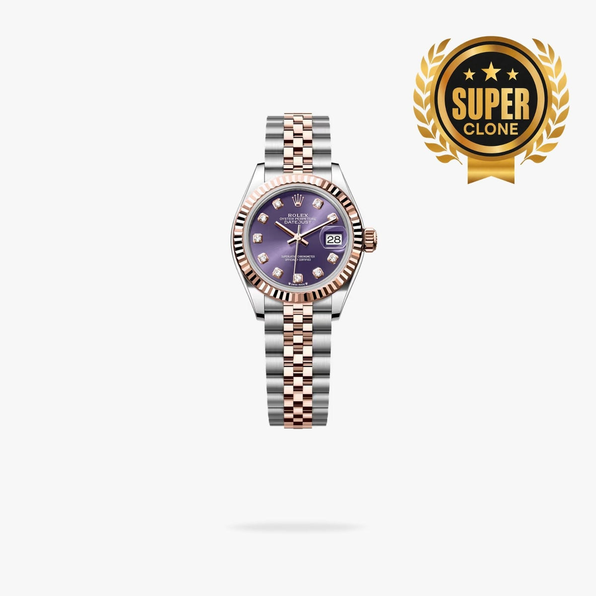 [Super Clone] Regency Ladies Classic Date 28 mm Five-Link Fluted Bezel Aubergine set with diamonds Dial 279171 4914