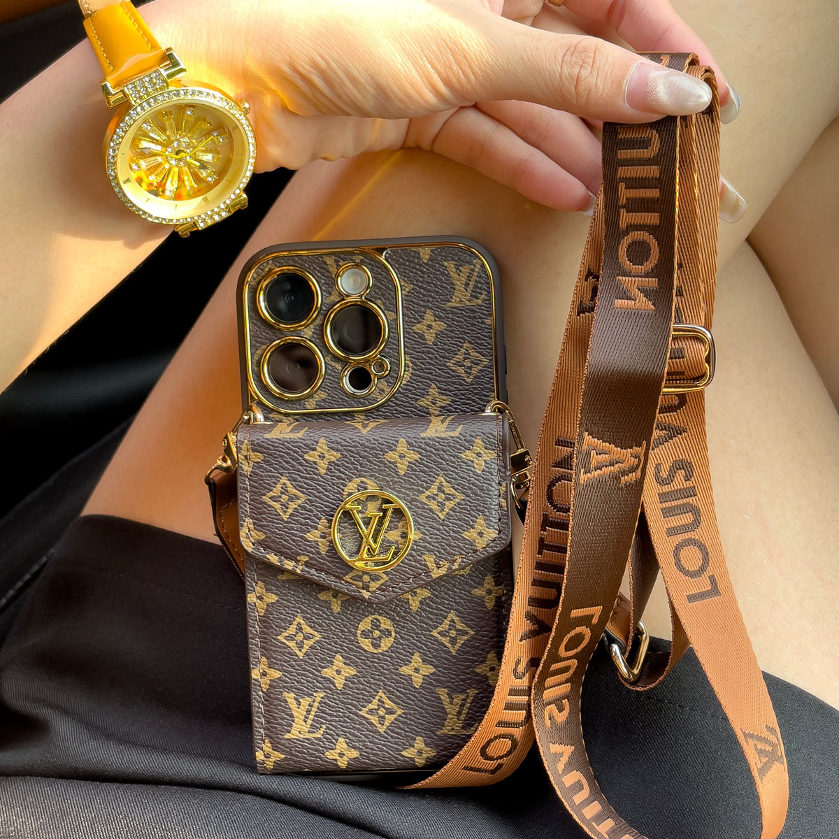 Luxurious Advanced Leather iPhone Case With Card Wallet And Strap