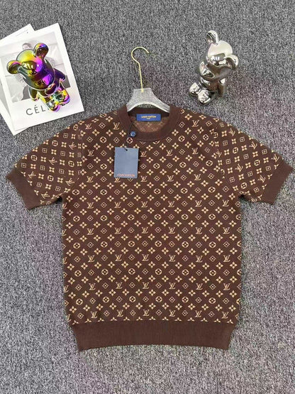 full print short-sleeved knitted t-shirt