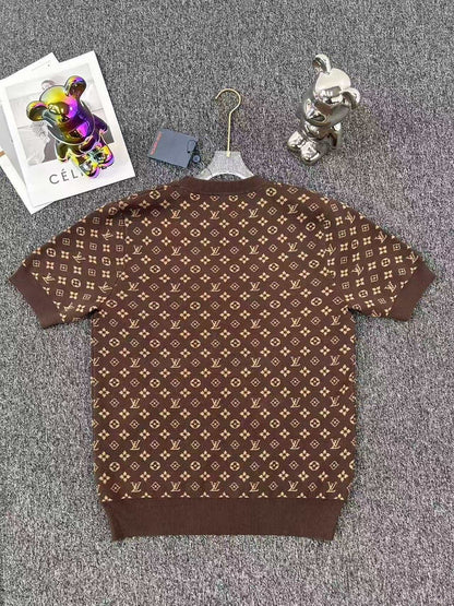 full print short-sleeved knitted t-shirt