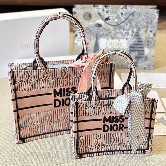 Pink Embroidered Tote Bag