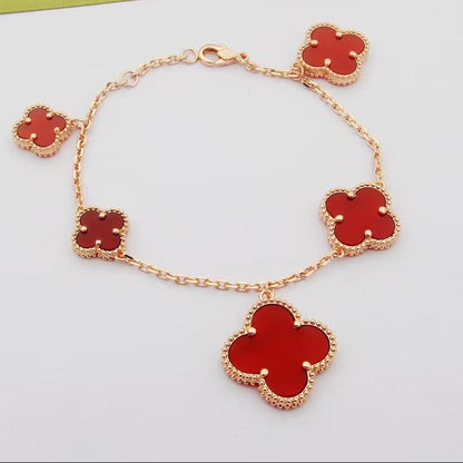 18K Celestial Magic Alhambra Five Carnelian Motifs Clover Bracelet