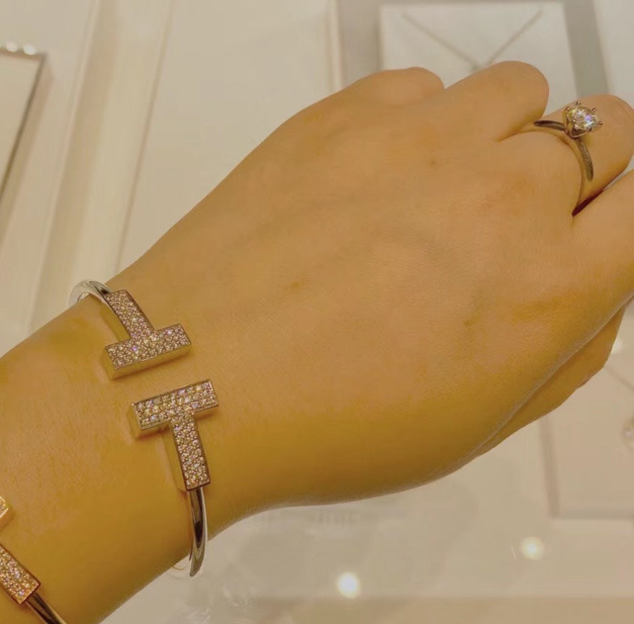 18K Celestial T Wide Diamond Wire Bracelet